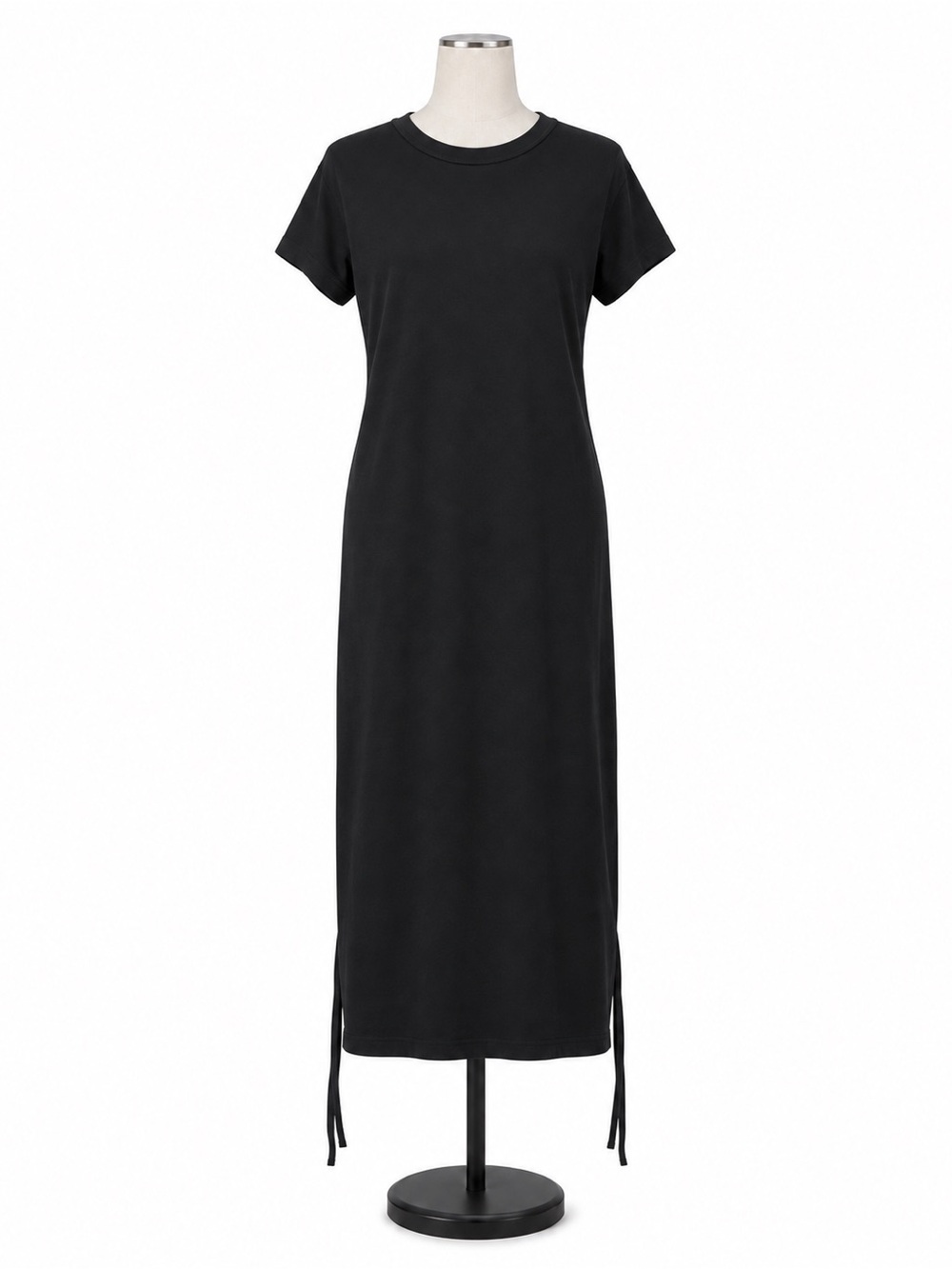 Universal Thread Black Cotton Maxi Dress Size Large Tie Waist Side Slit NWT